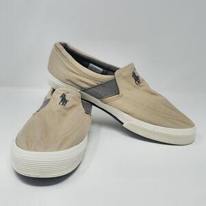 Polo Ralph Lauren Shoes Mens Size 12D Fakenham Canvas Slip On Loafers Tan Brown